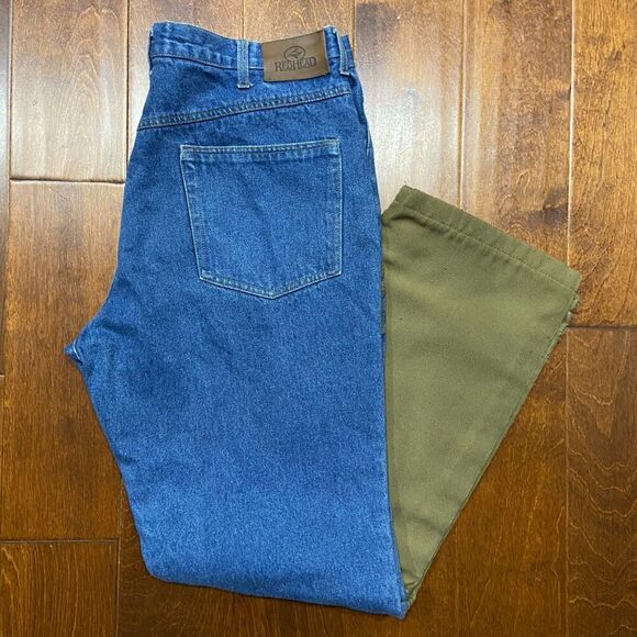 Redhead Vintage Outdoors Hunting Denim Blue Jeans With Tan Chaps Men's 36 x 32 - Picture 10 of 10